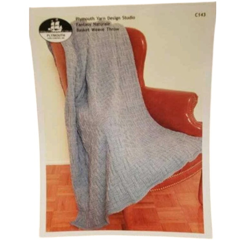 New 2003 Plymouth Yarn C143 Fantasy Naturale Basket Weave Throw Knitting Pattern