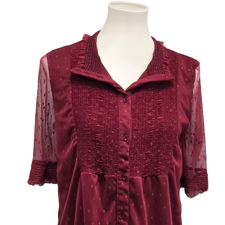 Suzanne Betro Womens Small Magenta Pink 1/2 Sleeve Lined Sheer Mini Shirt Dress