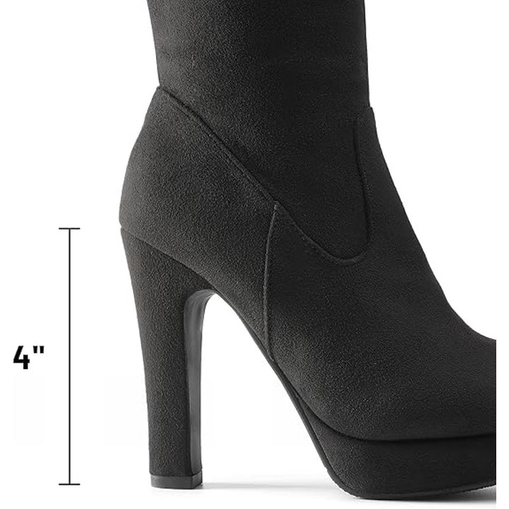 New Dream Pairs Women Size 7 Black Faux Suede 5" Heel Thigh High Over Knee Boots