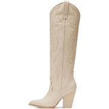 Vomira Womens Size 10 Cream Embroidered Knee High 4" Heel Cowboy Boot Shoes
