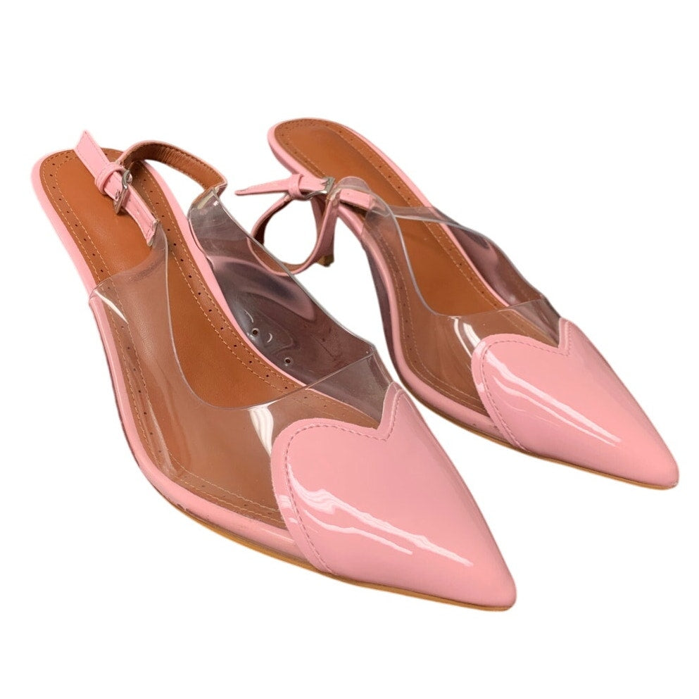 Coutgo Women Size 9.5 Pink Clear Slingback 3" Heels Heart Pumps Closed Toe Shoes