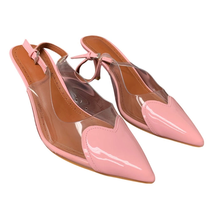 Coutgo Women Size 9.5 Pink Clear Slingback 3" Heels Heart Pumps Closed Toe Shoes