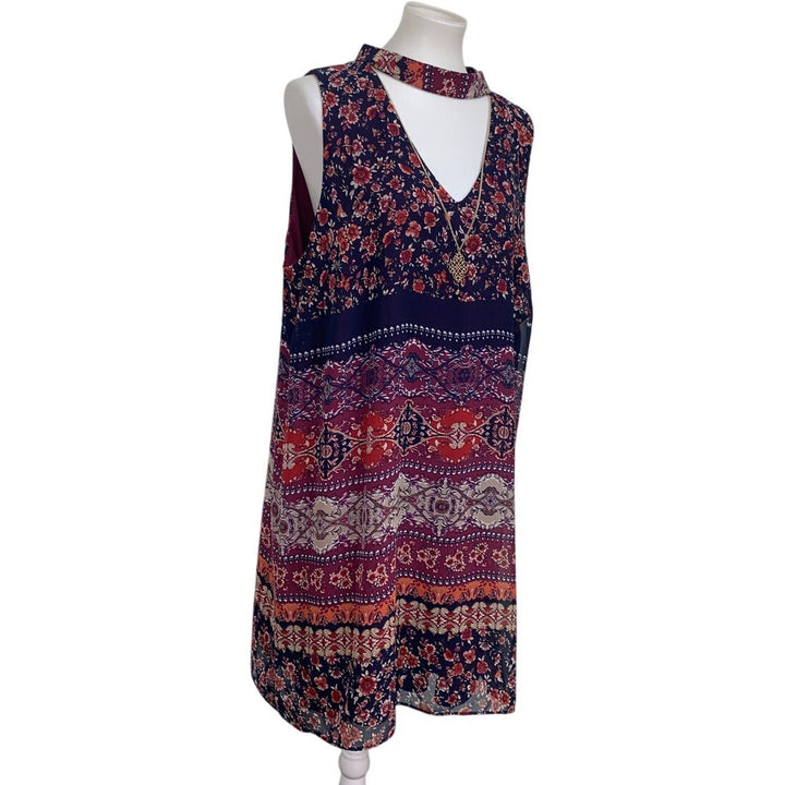 By &amp; By Womens XXL Sleeveless Keyhole Lined Floral Sheath Dress w Necklace