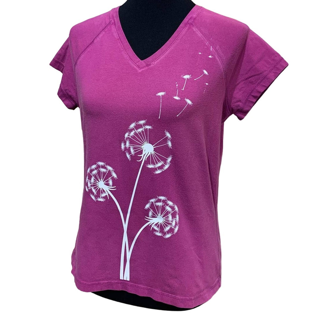 Hand Printed Upcycled Medium Dandelion Make a Wish Cotton Blend Short Sleeve Tee