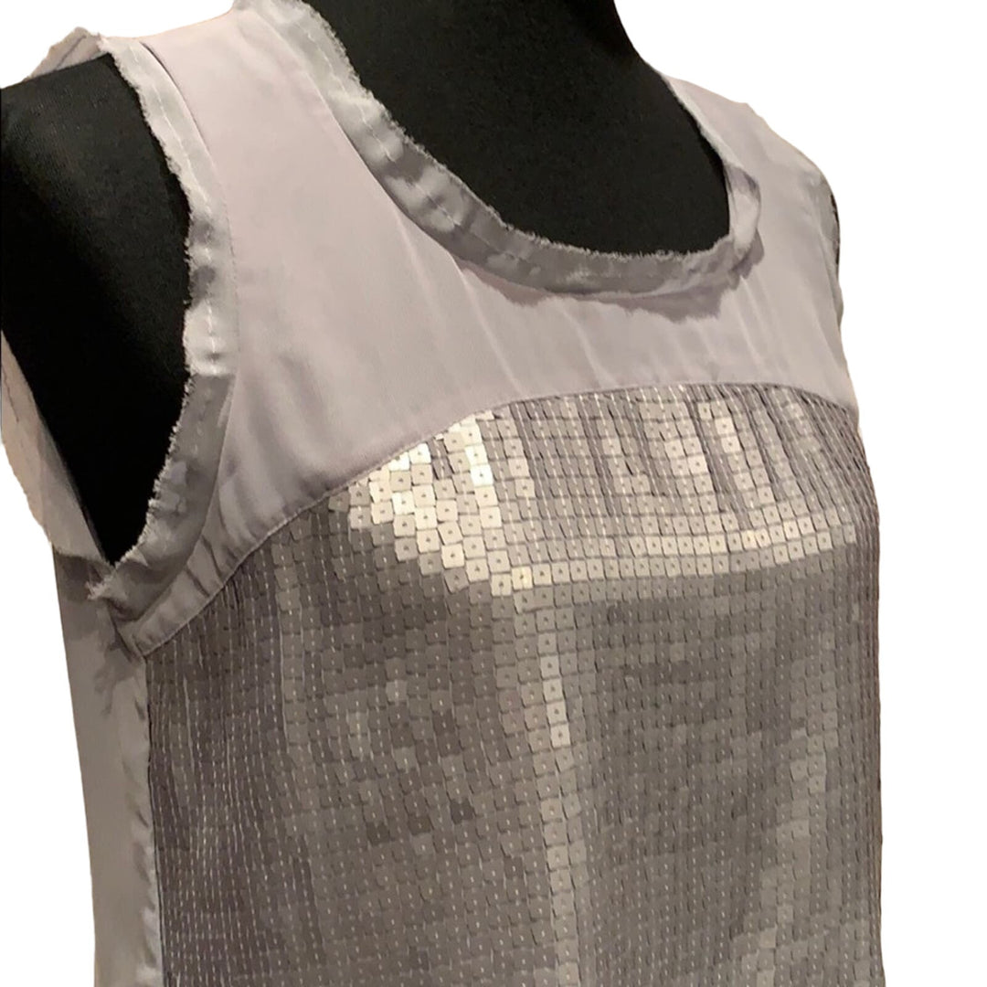 LOFT Small Silver Square Sequined Lined Rough Edge Shimmery Sleeveless Tank Top