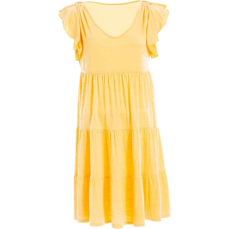 NWT New Max Studio Womens Small Yellow VNeck Flutter Sleeve Fit Flare Midi Dress