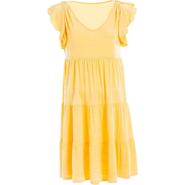 NWT New Max Studio Womens Small Yellow VNeck Flutter Sleeve Fit Flare Midi Dress
