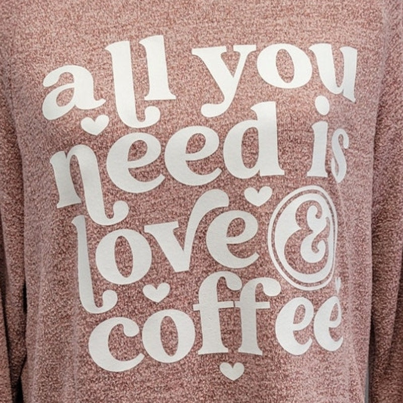 Hand Printed Upcycled Womens Small All You Need Is Love &amp; Coffee Sweater