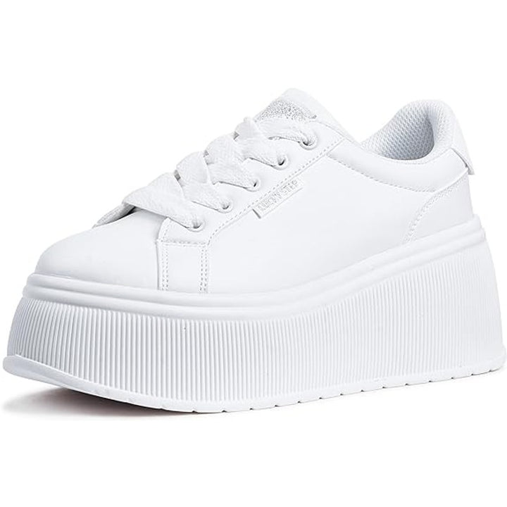 Lucky Step Womens 8 White Classic Wedge Canvas Platform Fashion Sneakers