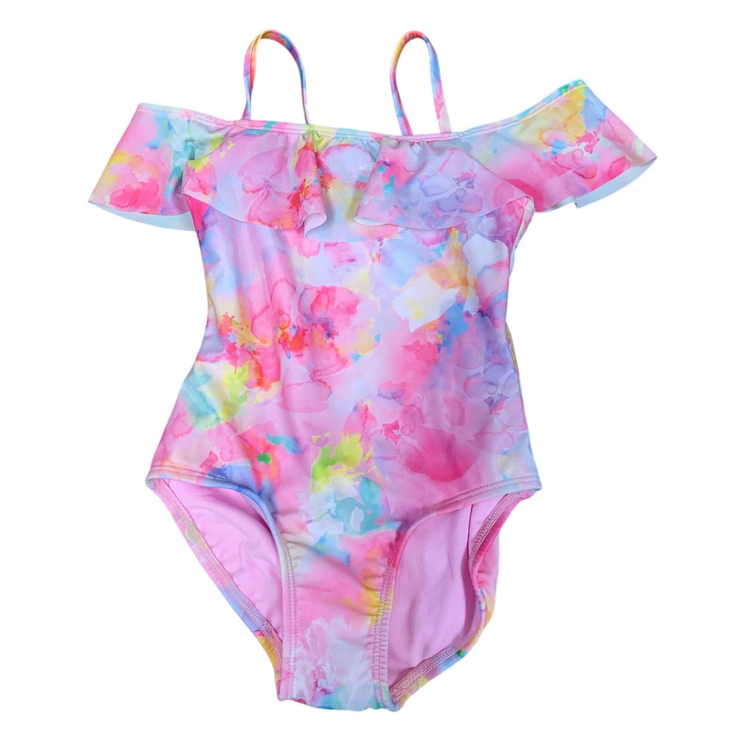 NWT New Cat &amp; Jack Girls Size XS (4/5) Shoulder Ruffle Floral 1PC Swimsuit
