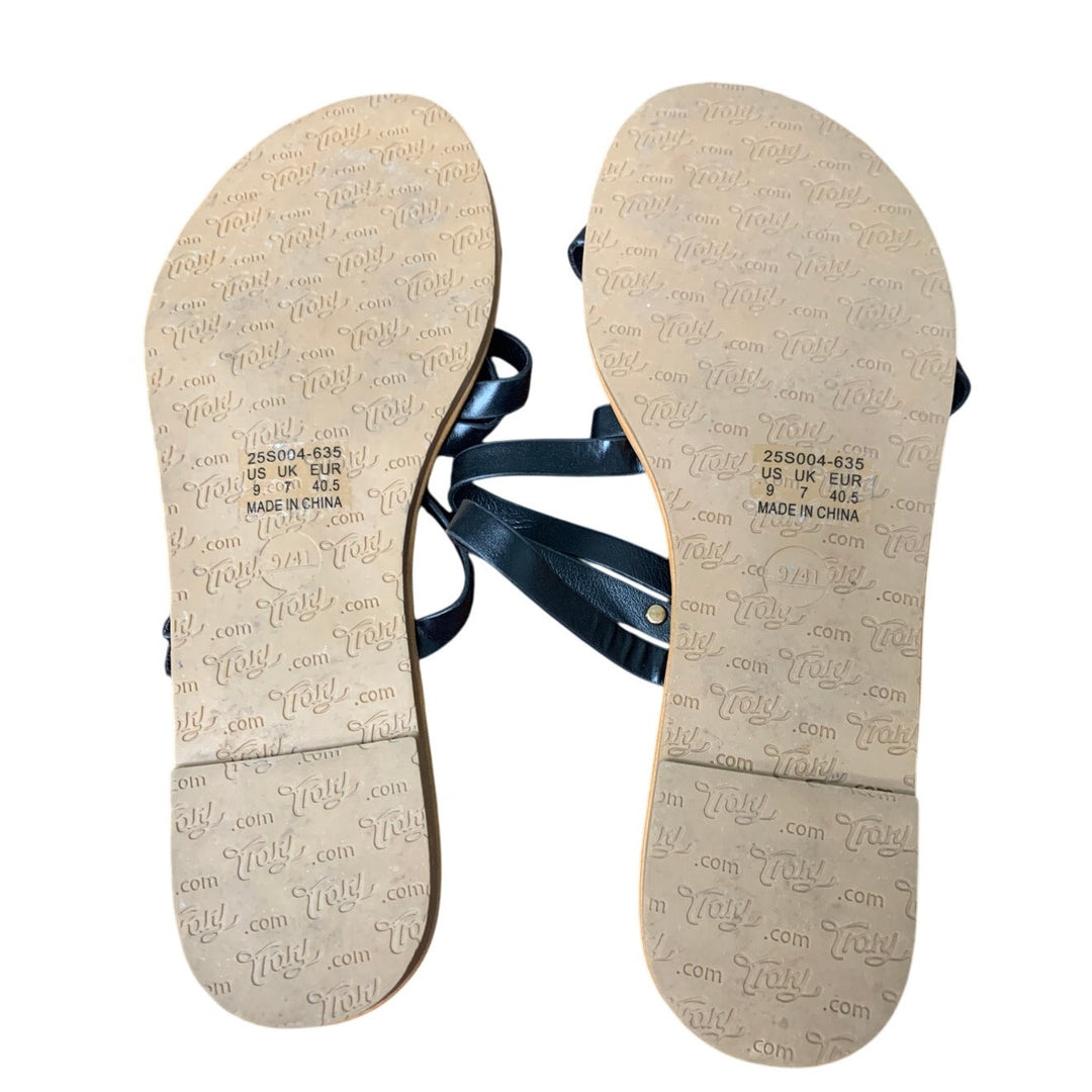 Trary Womens Size 9 Black Strappy Open Toe Slide Flip Flops Dressy Sandal Shoes