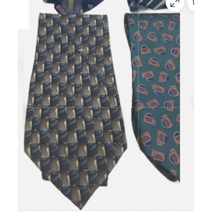 Lot of 5 Silver Navy Blue Tan Geometric Stripe Vintage and Modern Mens Neck Ties