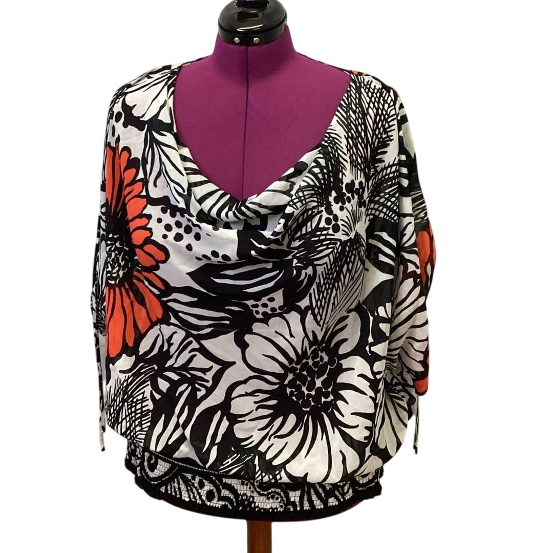 Lane Bryant Plus Size 18/20 Gathered Waist Sheer Floral V Neck Flowy Blouse Top