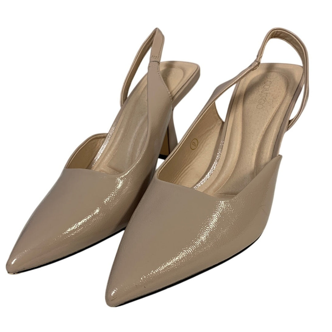 Coutgo Womens Size 9 Tan Khaki 3.5" Heels Closed Pointed Toe Slingback Shoes