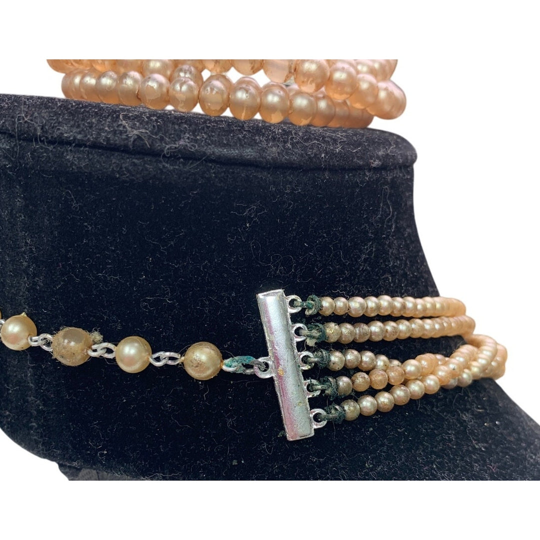 Vintage Faux Pearl 5-Strand Necklace &amp; Bracelet Set, Art Deco Style