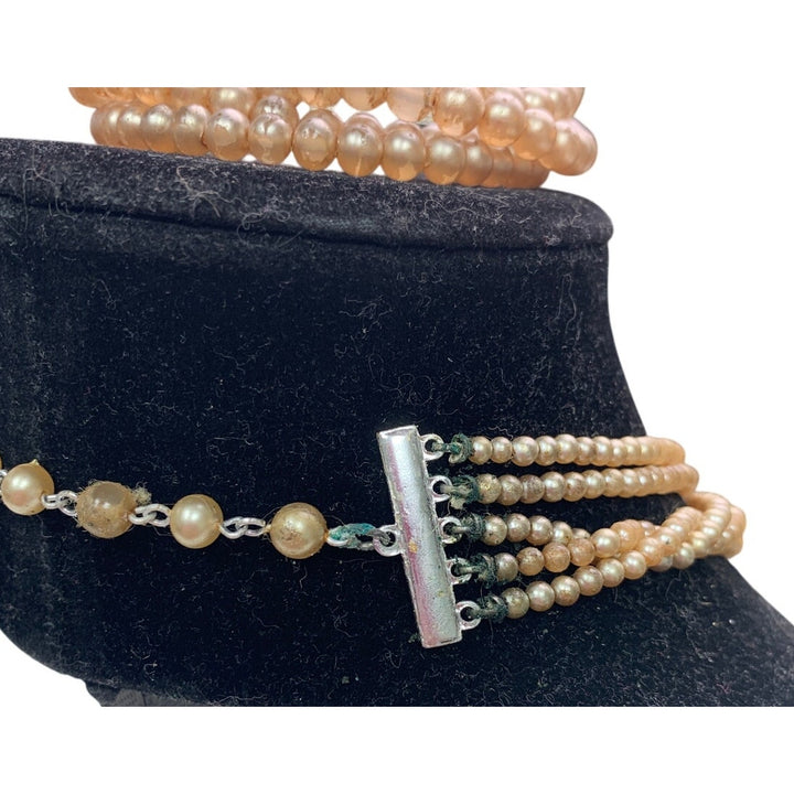 Vintage Faux Pearl 5-Strand Necklace &amp; Bracelet Set, Art Deco Style