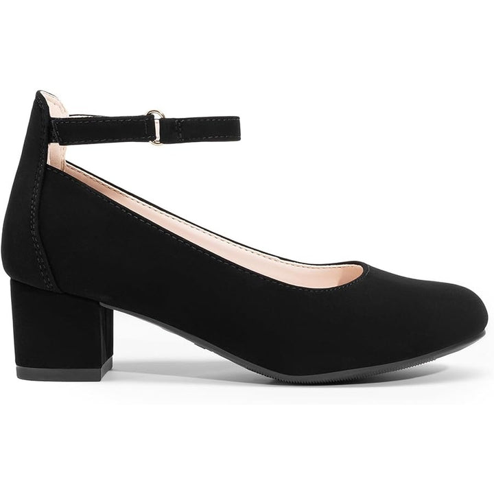 Dream Pairs Girls Size 2 Black Faux Suede Hook Loop Ankle 1.75" Block Heel Shoes