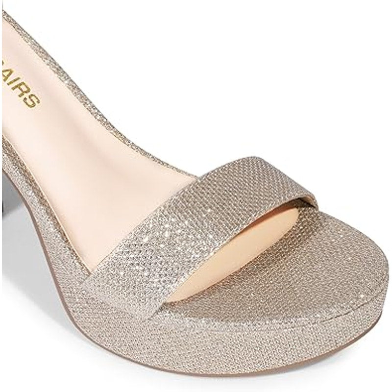 New Dream Pairs Womens 7.5 Gold Glitter Open Toe 4" Block Heel Ankle Strap Shoes