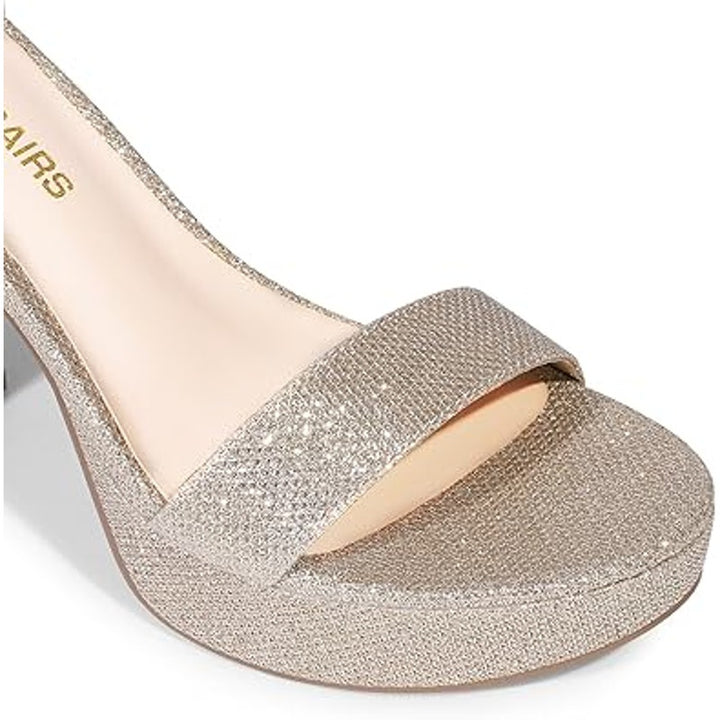 New Dream Pairs Womens 7.5 Gold Glitter Open Toe 4" Block Heel Ankle Strap Shoes