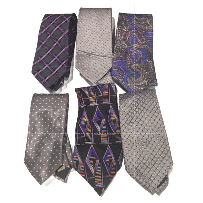 6 Purple Silver Blue Polka Dot Floral Geometric Vintage &amp; Newer Mens Neck Ties