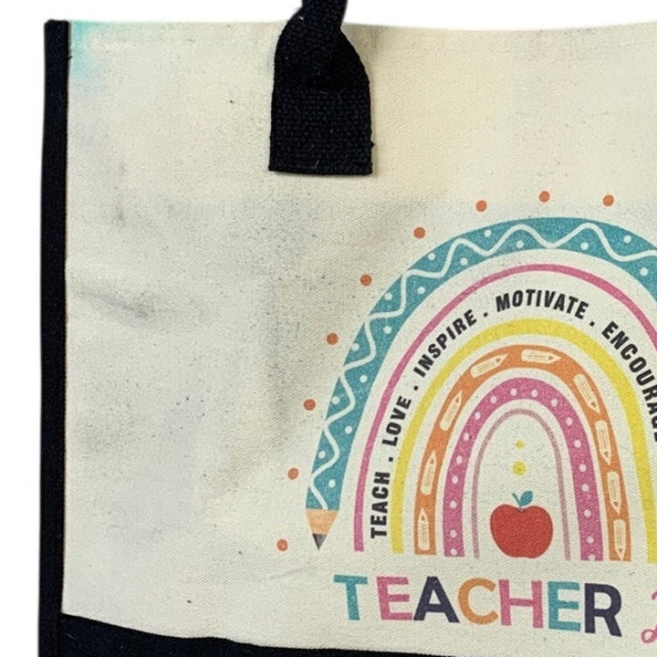 Womens Teacher Life Rainbow Inspire Motivate Zip Close Mini Bag Tote Bag w Flaw