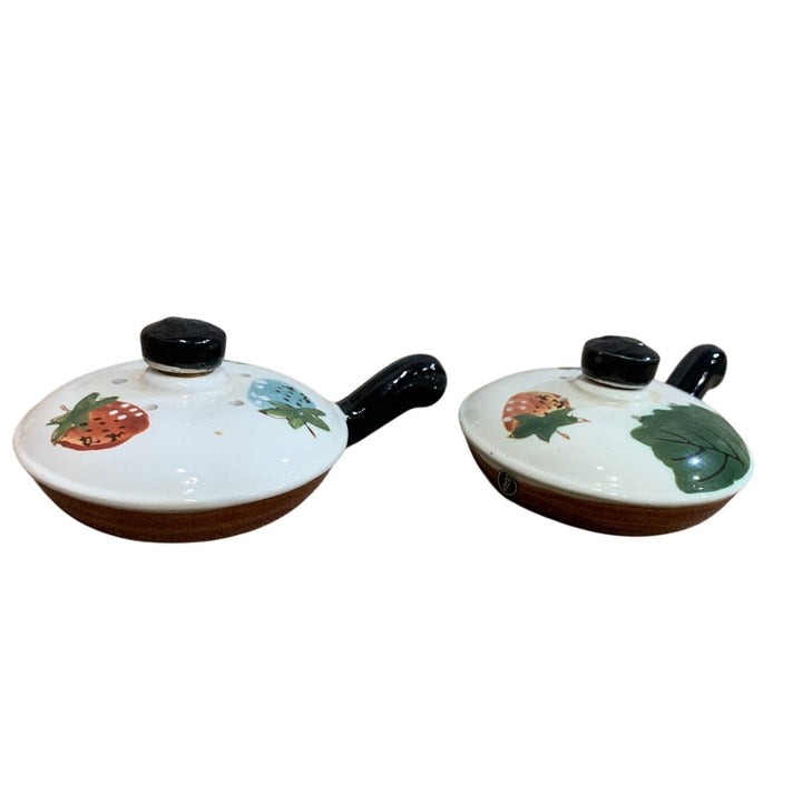 Vintage Enesco Imports Japan Ceramic Strawberry Sauce Pan Salt Pepper Shaker Set