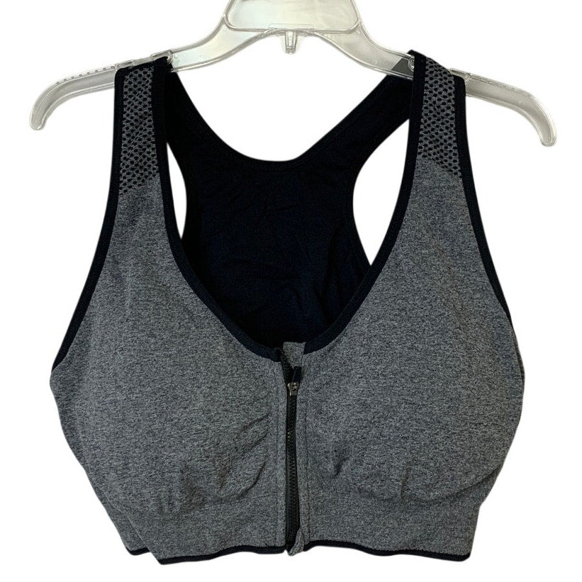 Womens 3XL Gray Heathered Front Zip Padded Wire Free Athletic Sports Bra