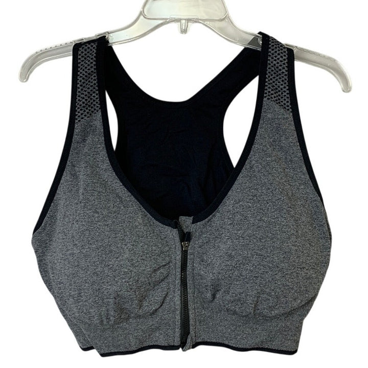 Womens 3XL Gray Heathered Front Zip Padded Wire Free Athletic Sports Bra