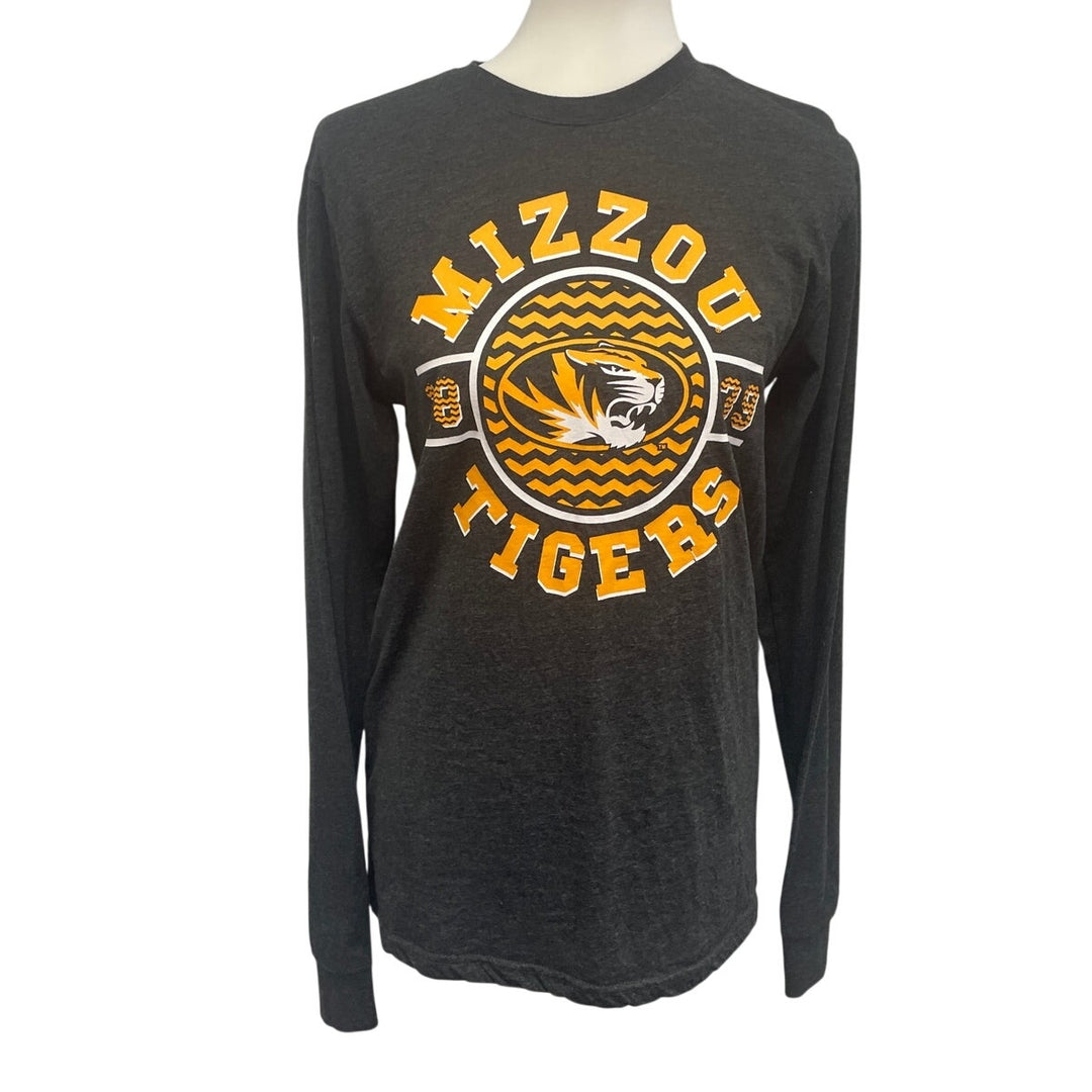 Mens Small PolyCotton Mizzou Tigers Black Gold Long Sleeve Crew Neck Tee Shirt