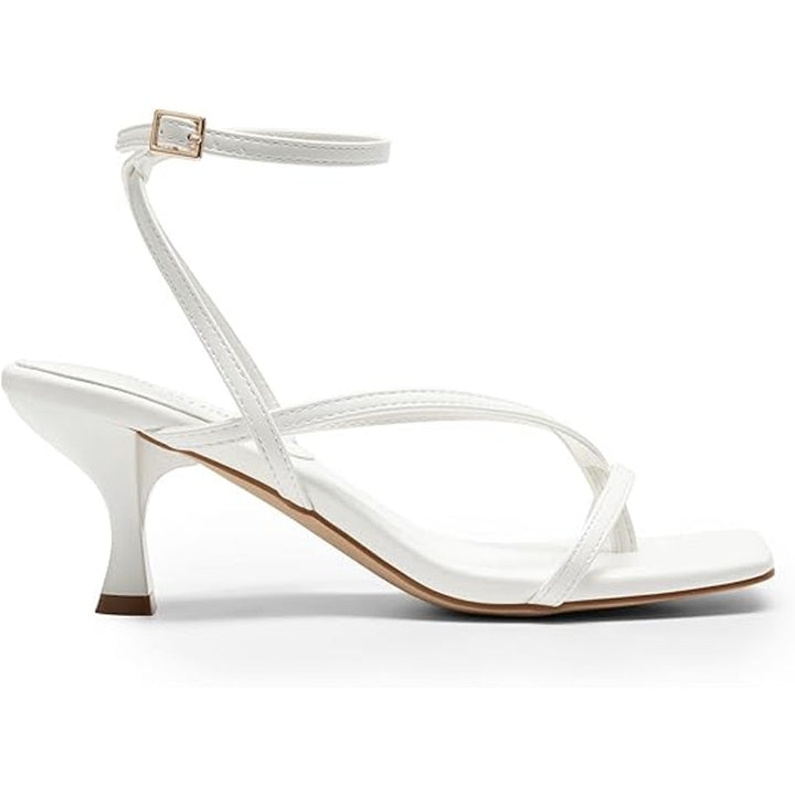 Dream Pairs Womens Size 6.5 White Strappy 3" Kitten Heel Open Toe Sandal Shoes