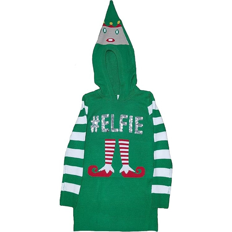 NWT New No Boundaries Juniors Medium Green Christmas Elf Sweater Hooded Sweater
