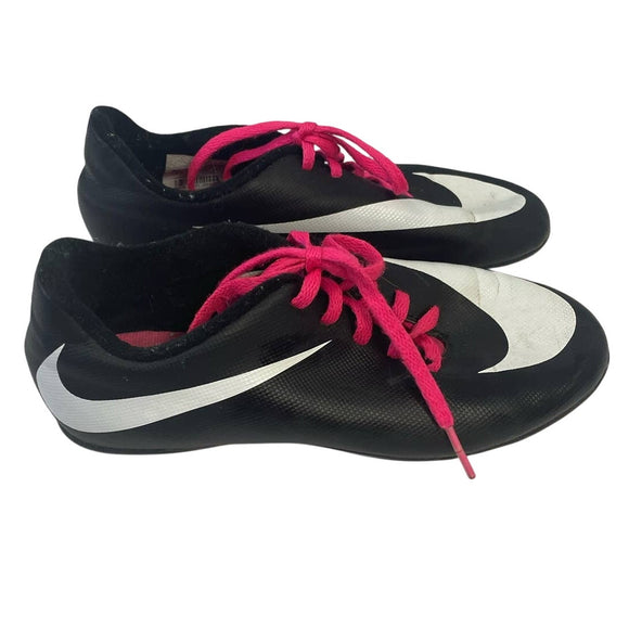 NIKE Kids Size 2Y Girls Pink Black Soccer Cleats Spikes Athletic Shoes Sneakers