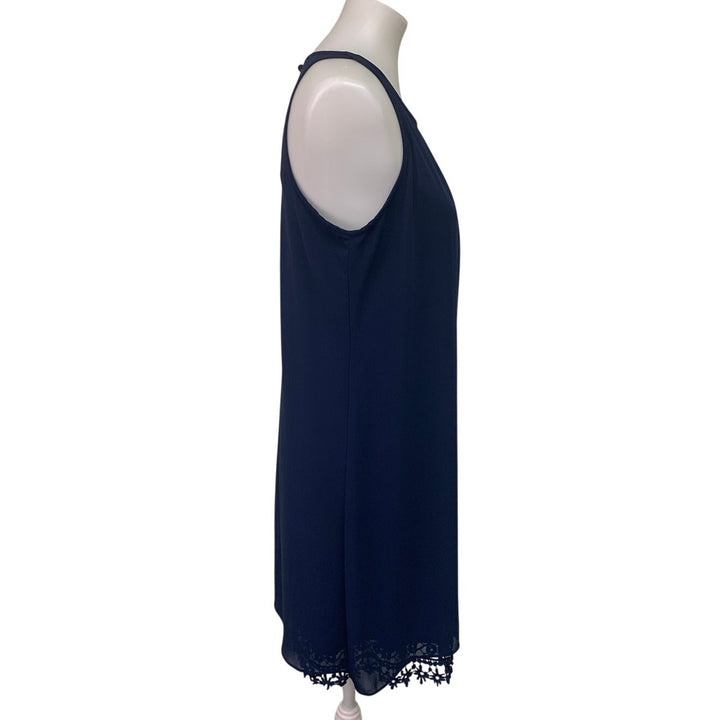 Maurices Womens Medium Solid Navy Blue Lace Hem Sleeveless Career Sheath Dress