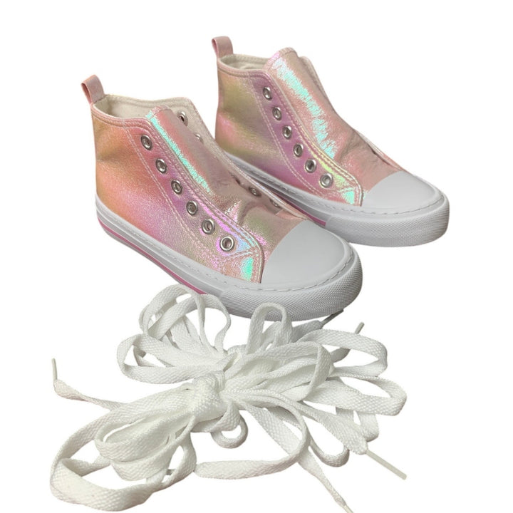 New HugRain Toddler Girls Size 13 Shiny Pink Lace Up High Top Sneakers Shoes