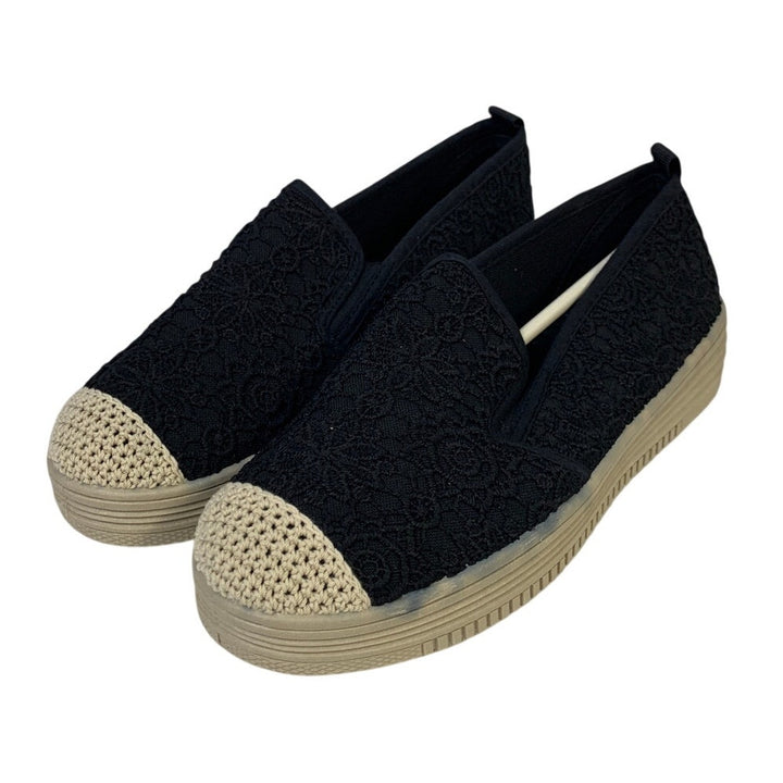 Shupua Womens Size 8 Black Sneakers Rope Round Toe Slip on Casual Shoes