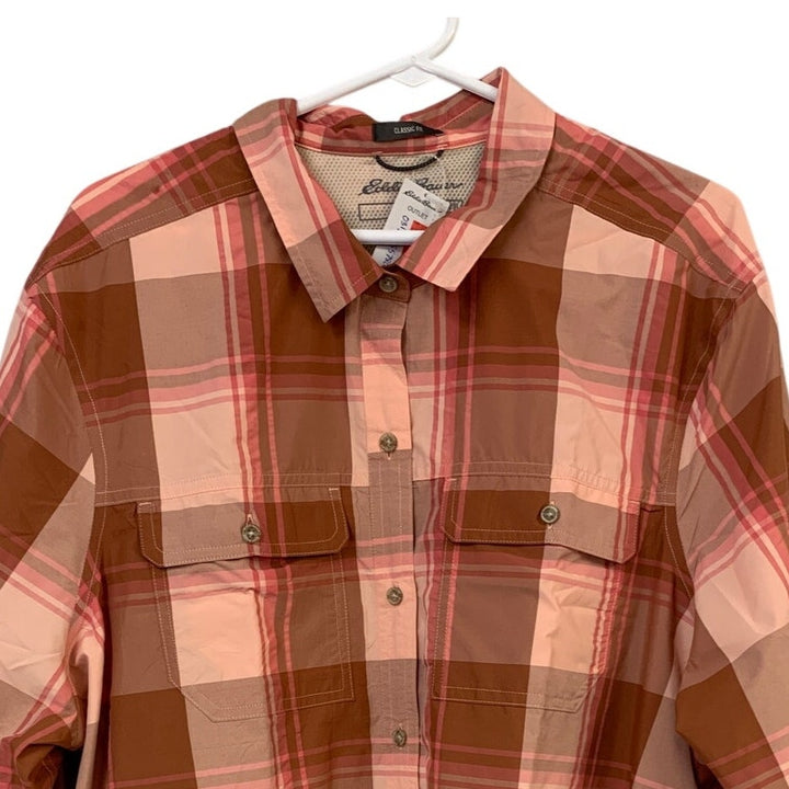 New Eddie Bauer Womens T2XL 2X Tall Classic Fit Plaid Long Sleeve Buttoned Shirt