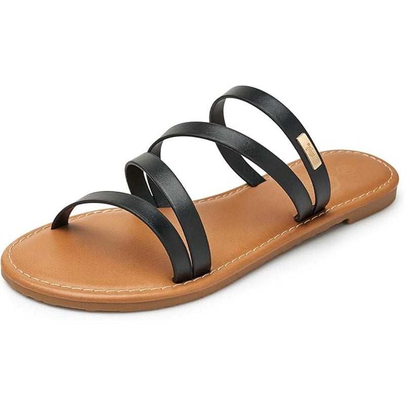 Trary Womens Size 9 Black Strappy Open Toe Slide Flip Flops Dressy Sandal Shoes
