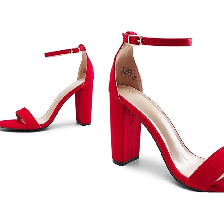 Dream Pairs Womens Size 7.5 Red Faux Suede Ankle Strap 4" Chunky Heel Shoes