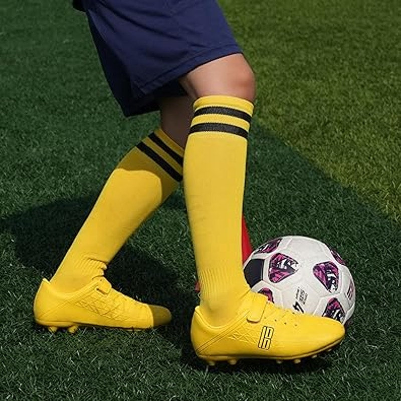 New Brooman Little Kids Size 2 Yellow Lace Up Hook Loop Soccer Cleas Spike Shoes