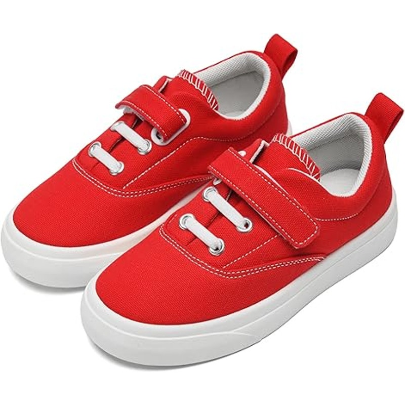 Rosyclo Big Kid Size 6.5 Red Canvas Hook Loop Elastic Lace Sneakers Casual Shoes