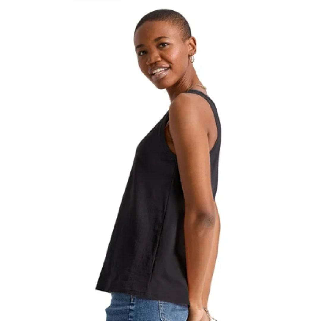 New Hanes Womens Medium Essentials Solid Black US Grown 100% Cotton Tank Top
