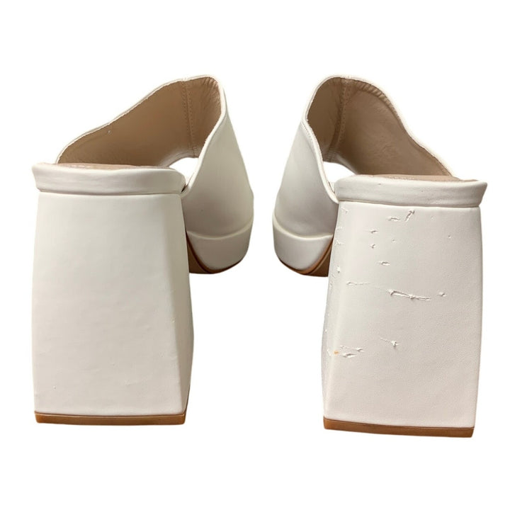 Womens Size 9 White Faux Leather 4" Platform Block Heel Open Toe Slide On Shoes