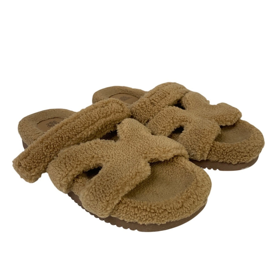 Wild Fable Womens Size 9 Brown Fuzzy Slippers Slip On Open Round Toe Shoes