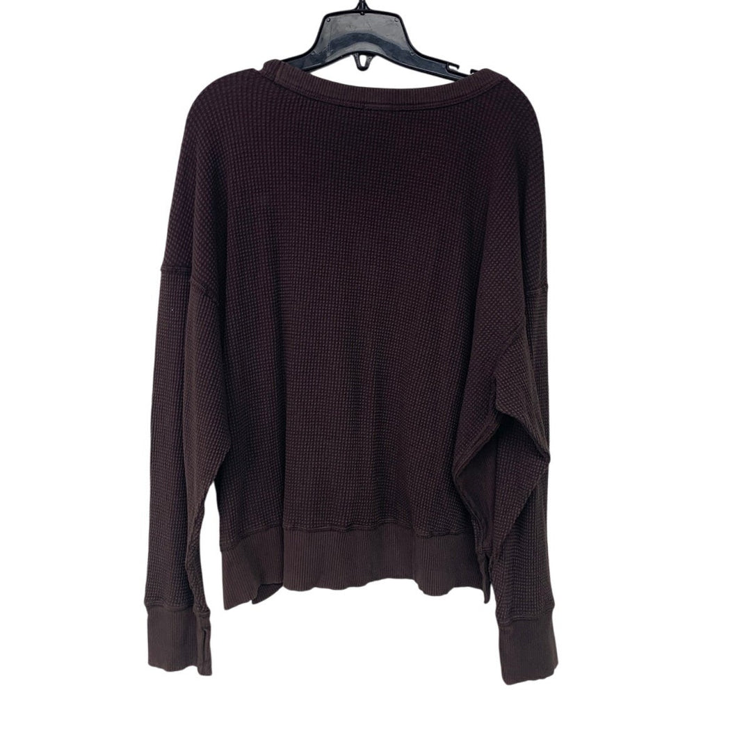 New Offline by Aerie Womens Medium Cotton Blend Waffle Long Sleeve Crew Neck Top