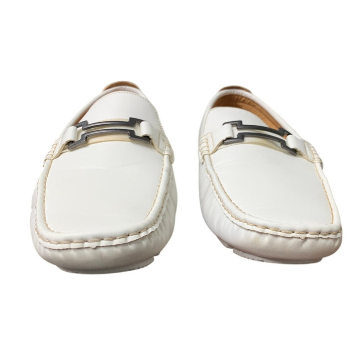 Bruno Marc Mens Size 14 White Faux Leather Driving Loafers Casual Slip On Shoes