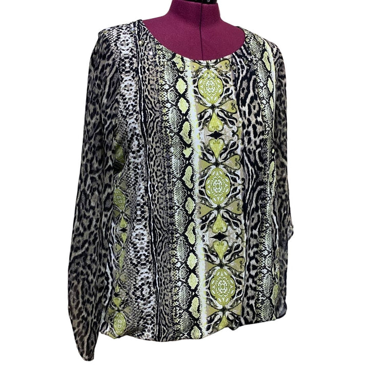 Alfani Woman 3X Long Sheer Sleeve Polyester Blend Leopard Snake Blouson Top