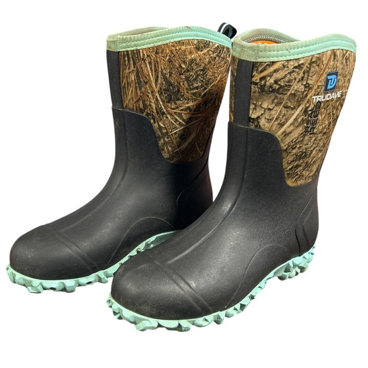 Trudave Womens Size 9 Green Camo Rubber Boots Mid Calf Round Toe Shoes
