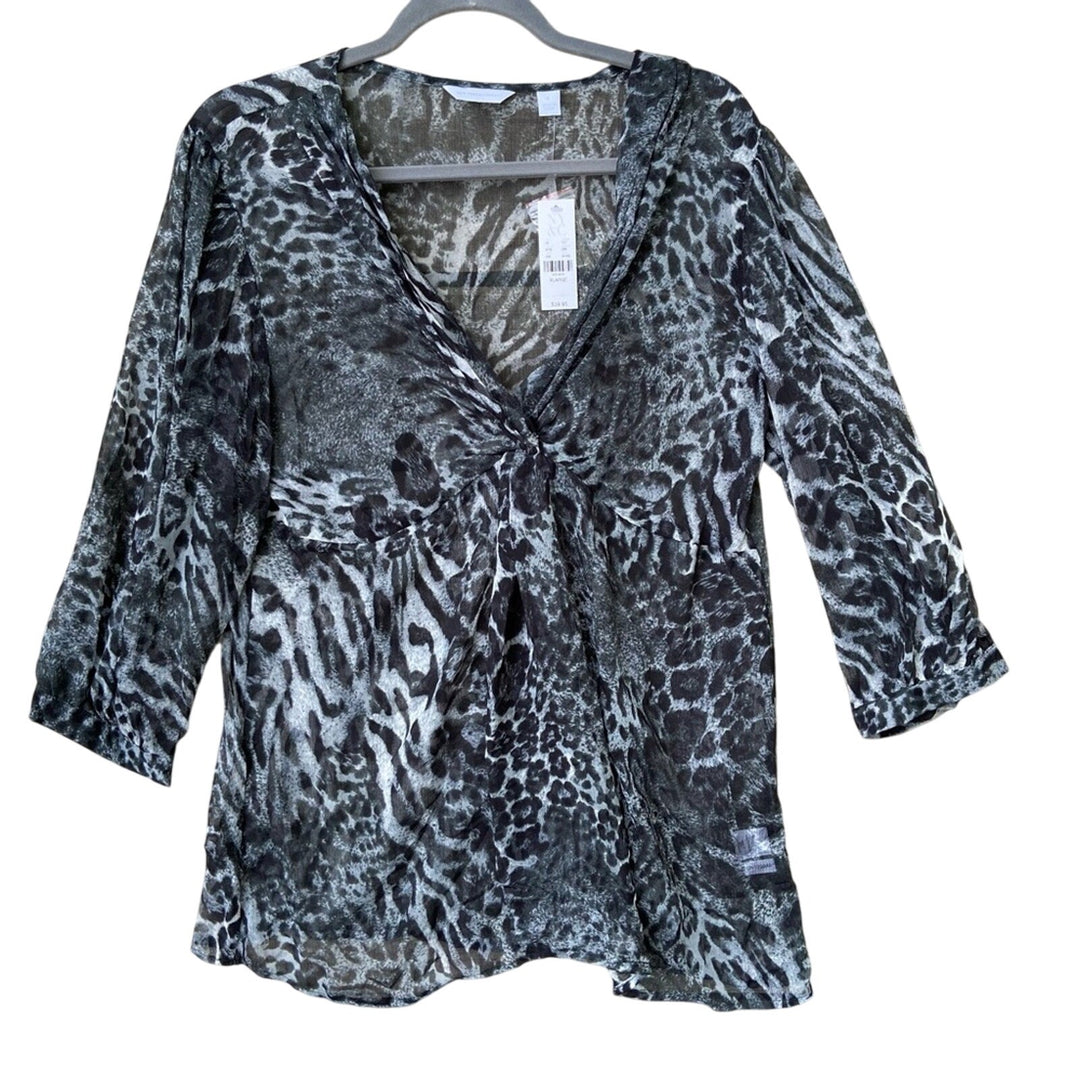 NWT New New York &amp; Co Womens XL Animal Print 3/4 Sleeve Sheer Blouse
