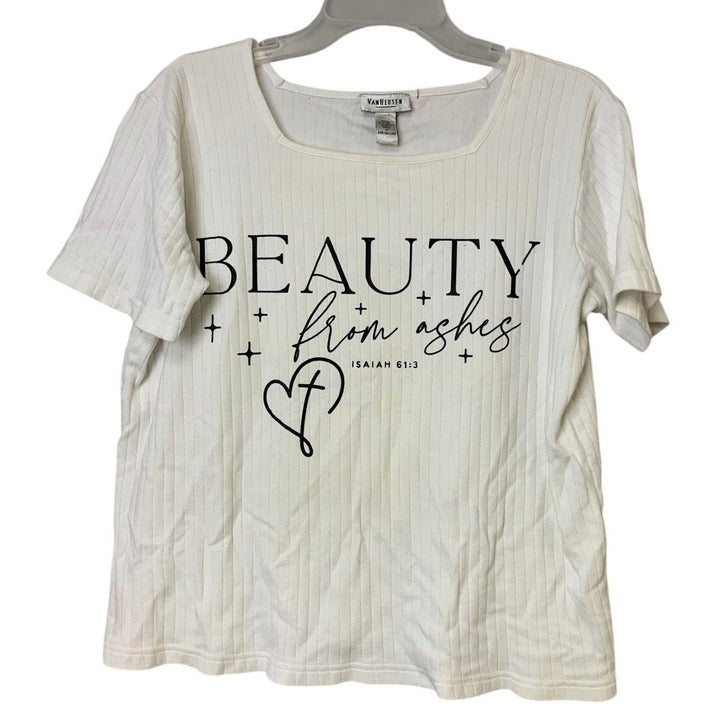 Upcycled Hand Printed Womens Medium Beauty From Ashes Jesus Tee Shirt