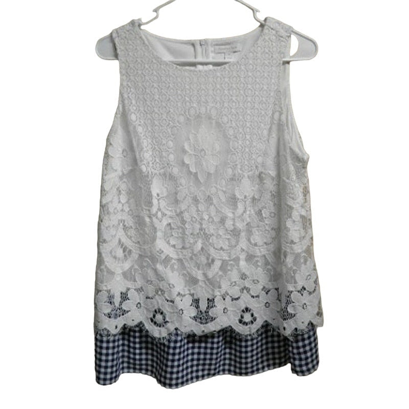 Charter Club Womens Medium White Floral Sleeveless Lace Overlay Gingham Blouse